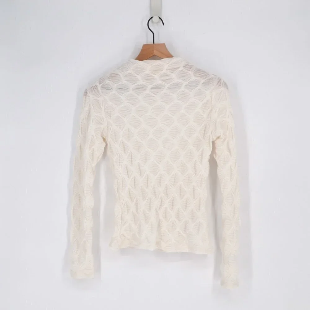 Anthropologie Maeve Talia Long Sleeve Mock Neck Textured Top in Ivory Women's S